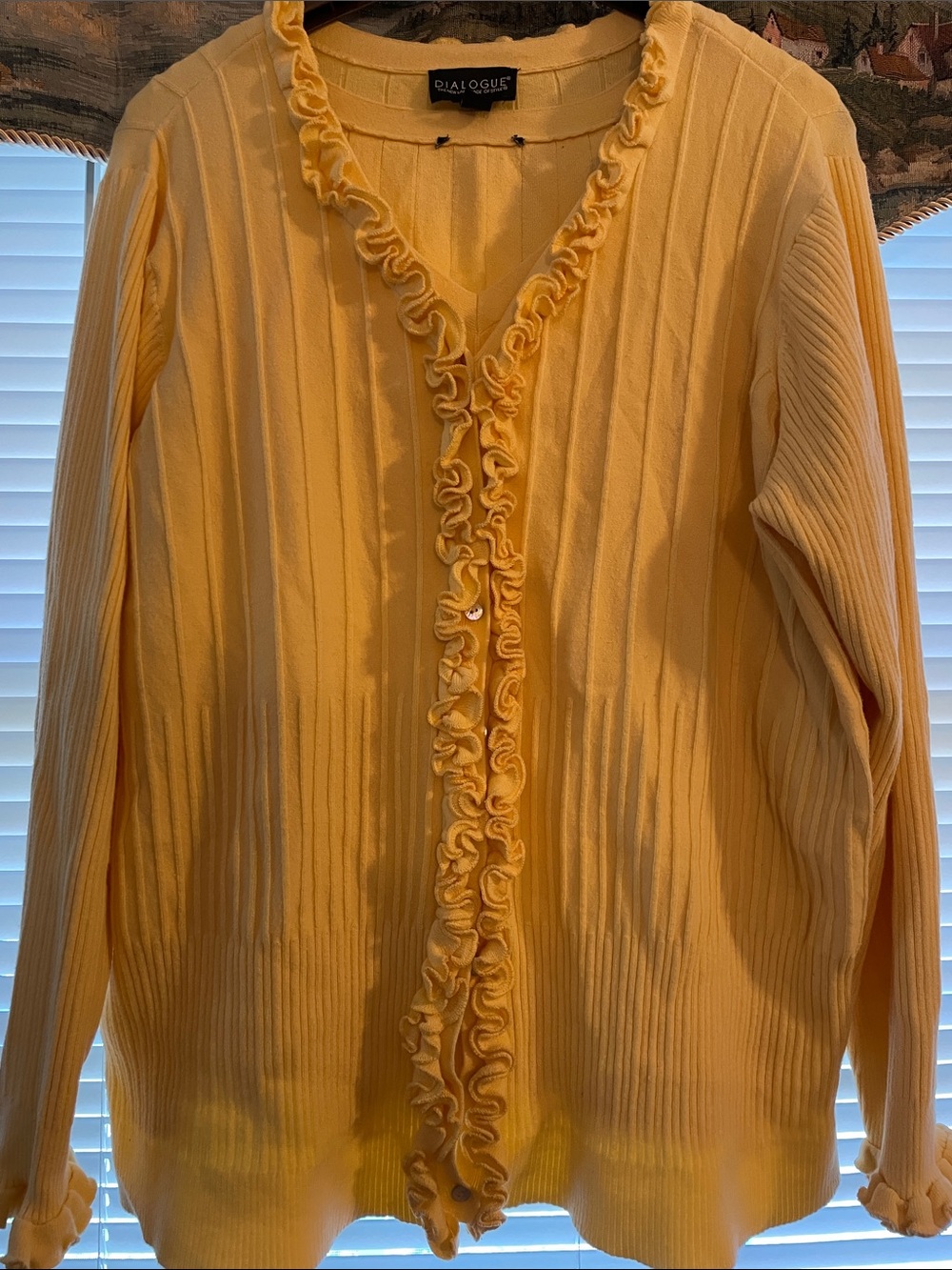 Dialogue Yellow Ruffle-Trim Cardigan Sweater Set